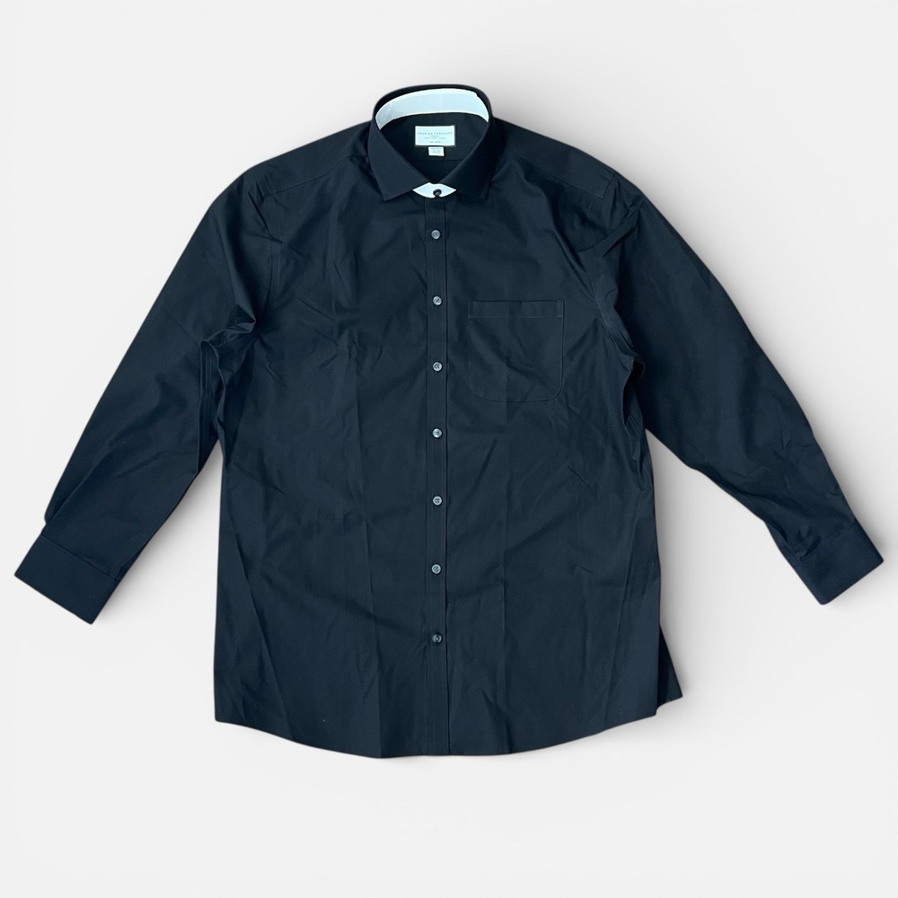 Charles Tyrwhitt Extra Slim Fit Shirt Men's 17.5/35 (34) XL Non Iron Black Flaws